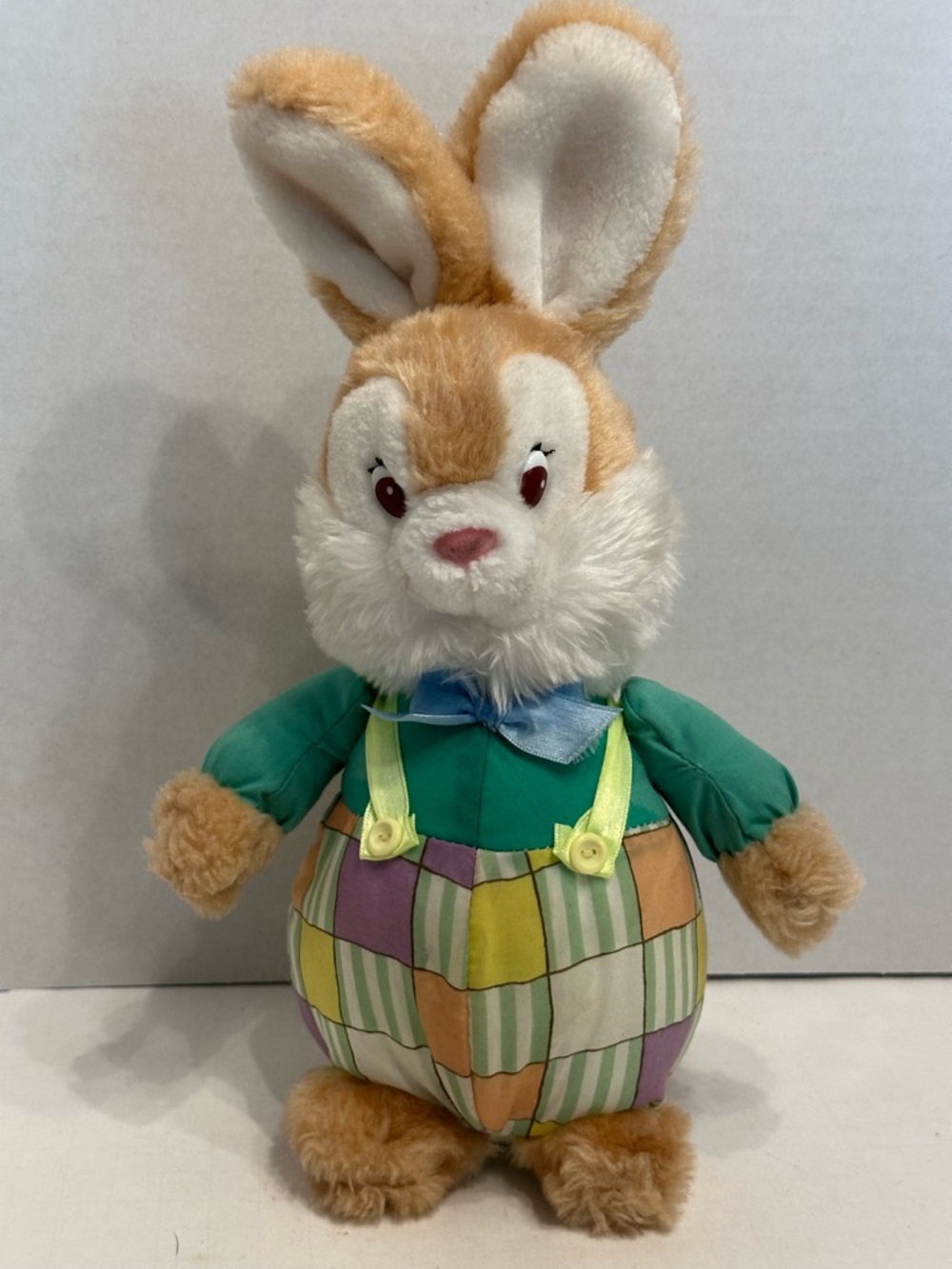 Plush Bloomer Bunny 1991 Stuffed Animal - Cream & Green Patchwork Rabbit